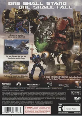 Transformers - Revenge of the Fallen box cover back